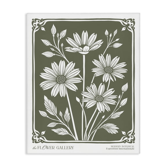 Stupell Industries Minimal Daisies on Green Floral Painting Wrapped Canvas Canvas Art Print Wall Art, 16 x 20