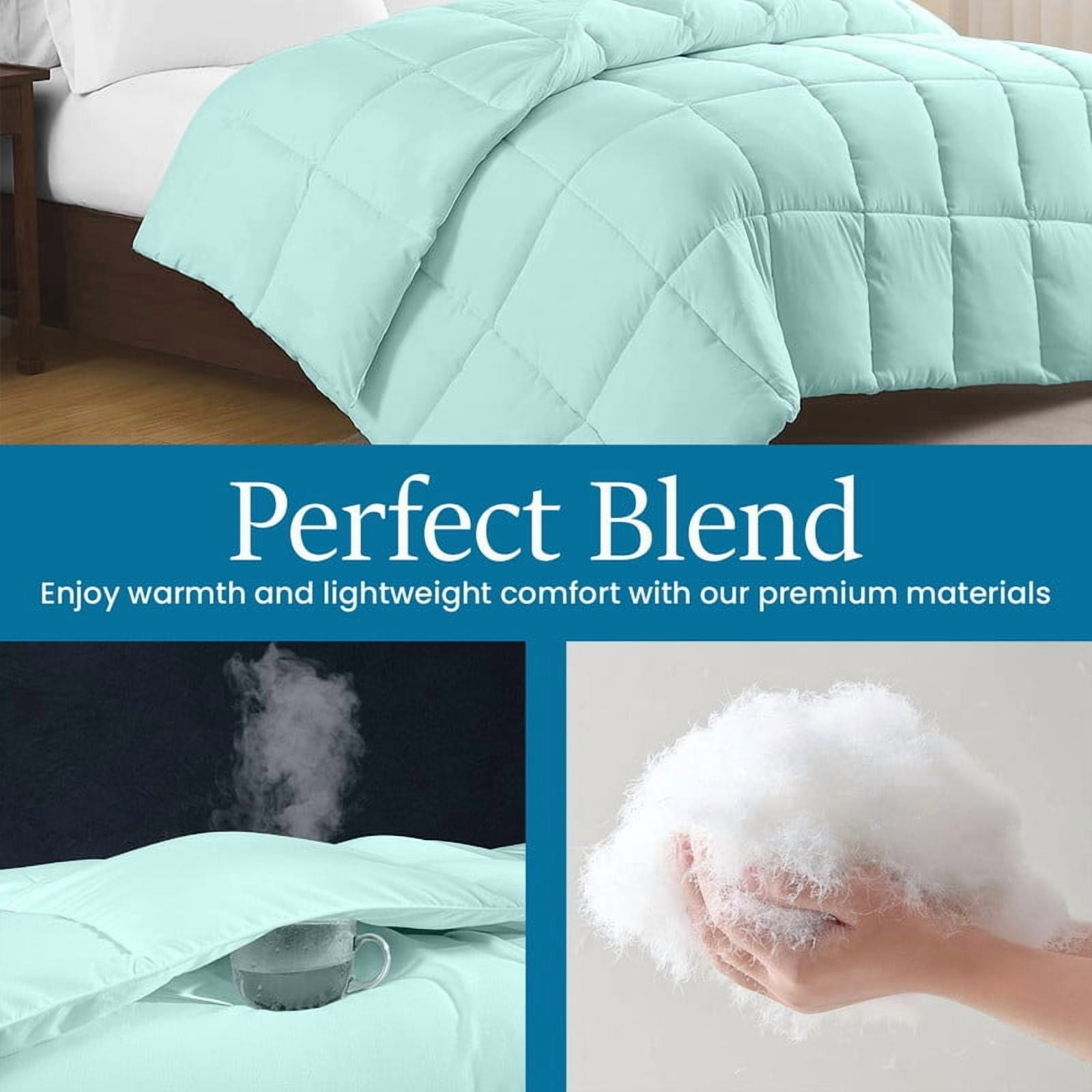 100% Cotton All-Season Comforter - Box Stitched Comforter - Bedding with Corner Tabs Machine Washable Lightweight Color Aqua-Blue Solid Pattern Size Queen (90"x 90")