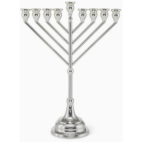 Silver-Plated Habad Menorah 770, 9 Candle Holder