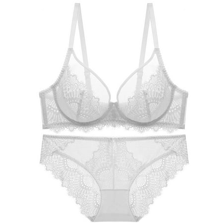 Somuwie Clearance Thin Sponge Transparent Bra With Large Chest And Small Lace Women s SexyGather And Lift For Breathability Lingerie Bra Set