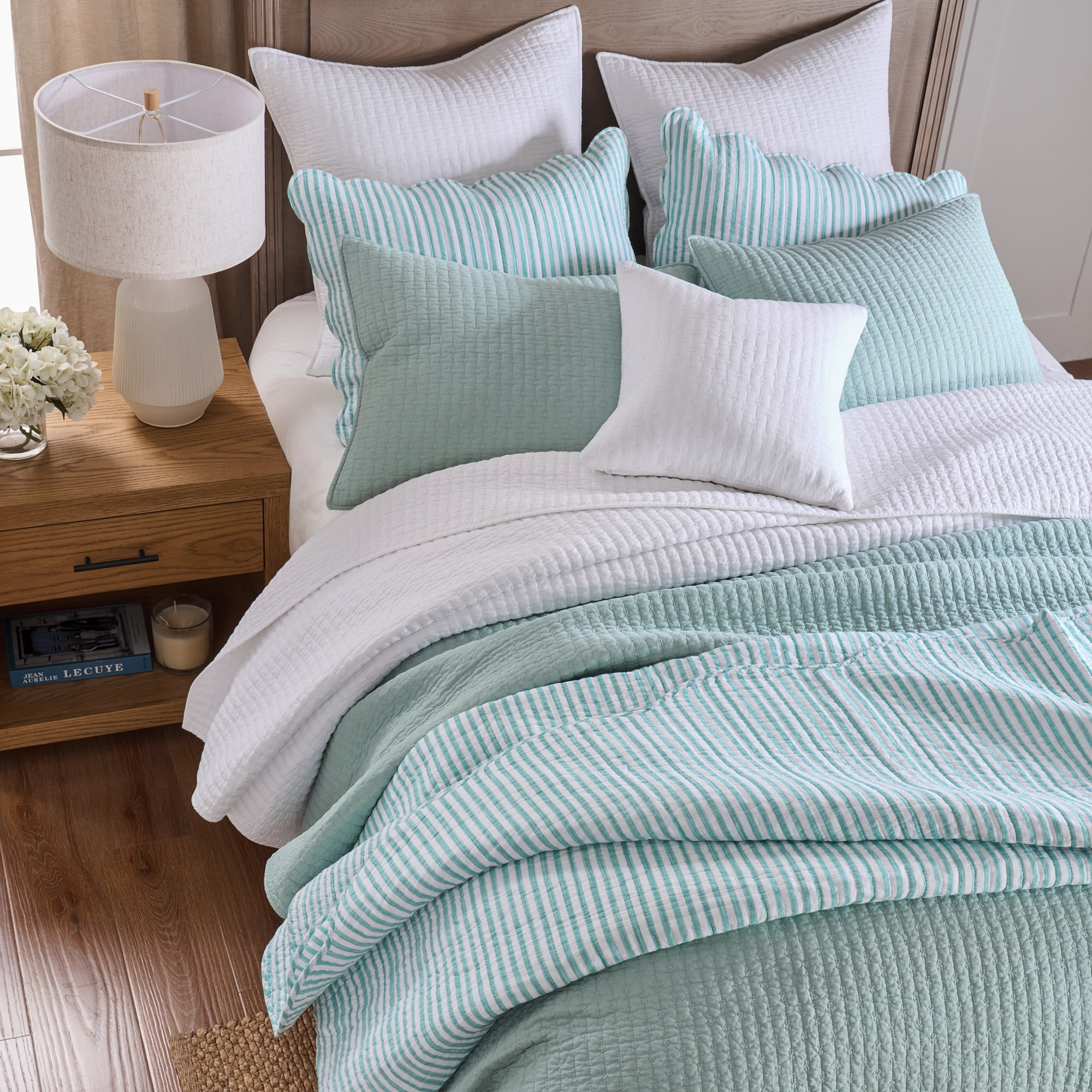 Levtex Home - Cross Stitch Quilt Set - 100% Cotton - Twin Quilt (68x86in.) + 1 Standard Shams (26x20in.) - Blue Haze