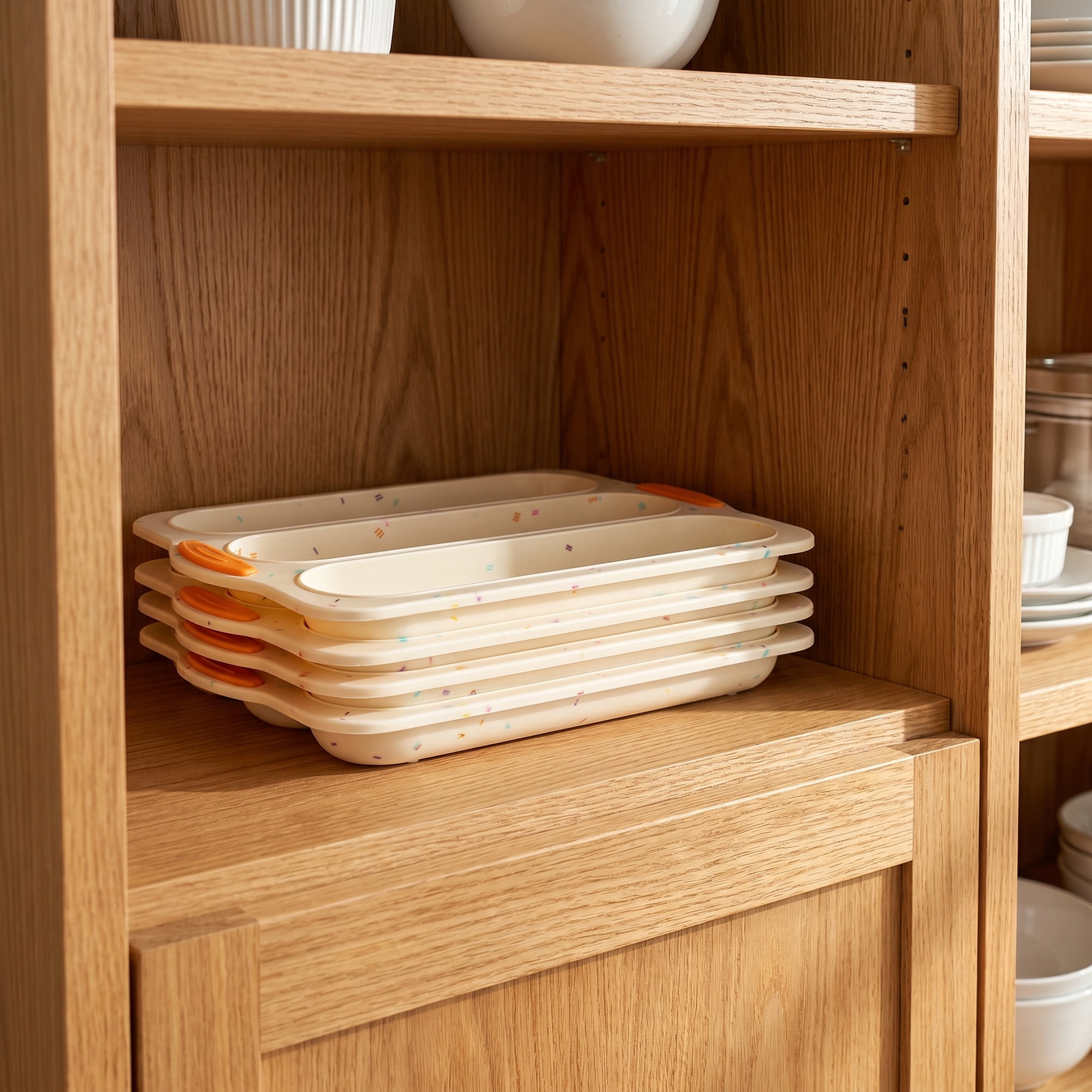 Unique Bargains Baking Pan 3-Loaf Speckled Ventilated Tray with Handles Beige 13"x9.1"x1"