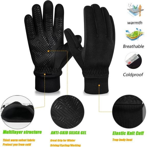 Jtbuh XLY Winter Gloves for Men/Women -10°F 3M Thinsulate Warm Touch Screen Snow Ski Bicycle Bike Gloves for Driving/Cycling/Running/Hiking