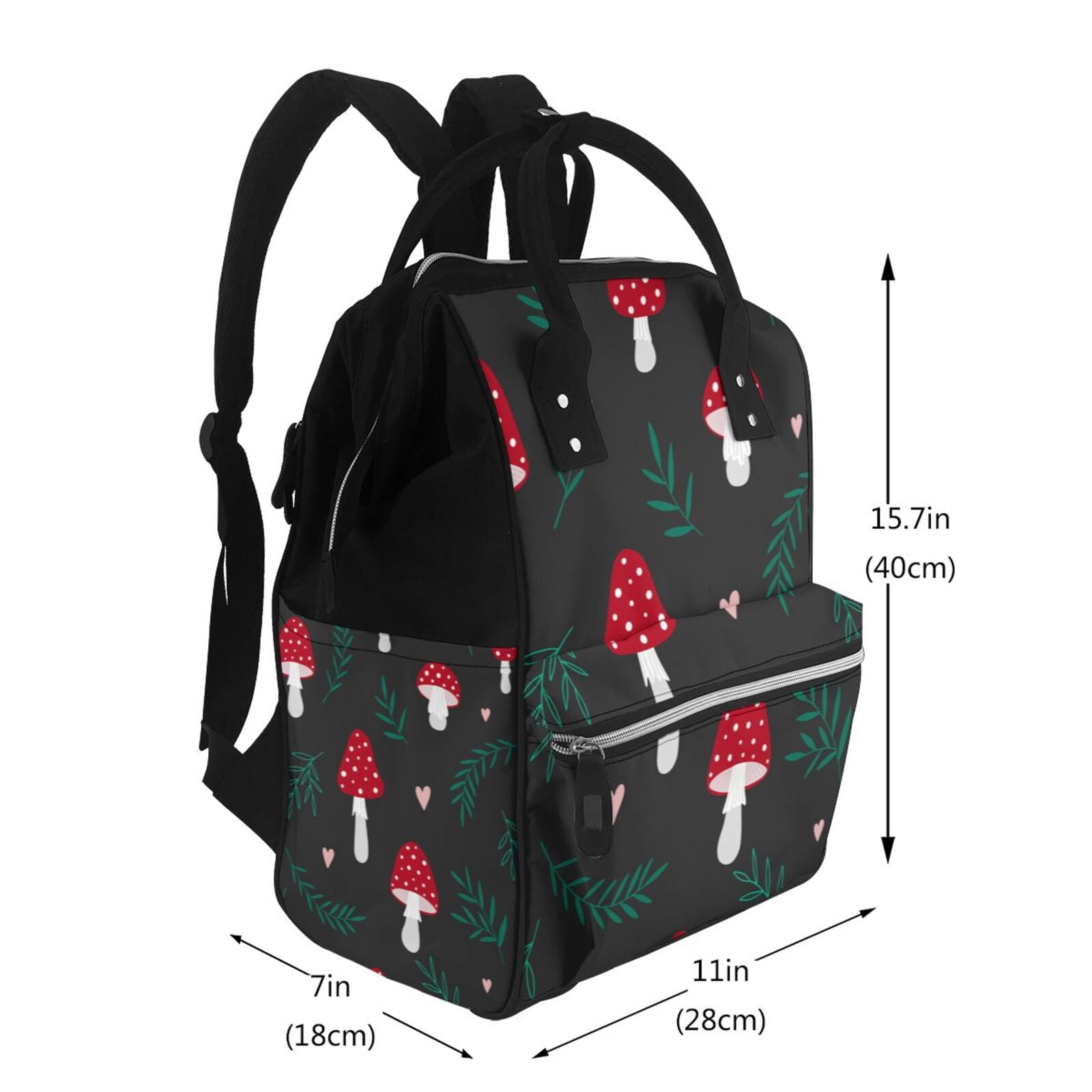 Ratiio Amanita Mushroom Mummy Backpack - Waterproof Twill Canvas, Large Capacity Diaper Bag with Multiple Pockets and Adjustable Straps