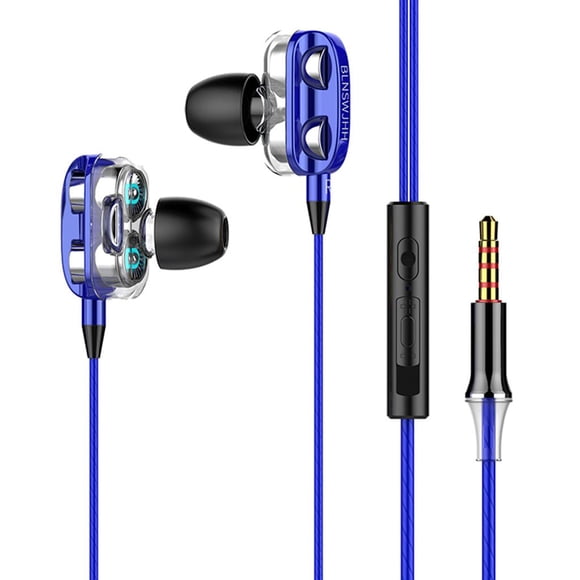 Auriculares estéreo de graves con controlador dual de 3,5" y micrófono Azul
