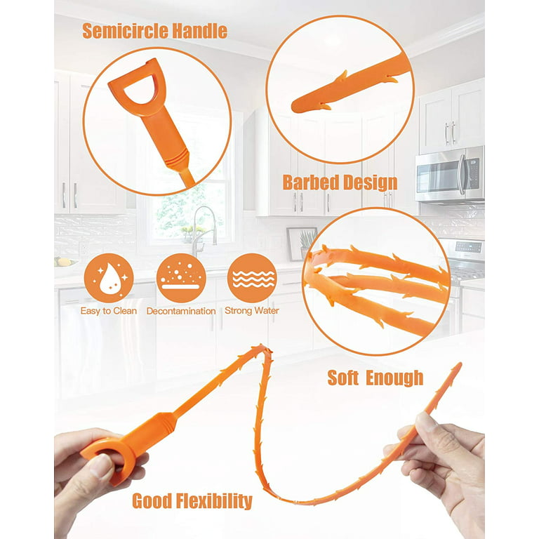 6Pcs Hair Drain Cleaner Tool-25 Inch Snake Drain Clog Remover Tool