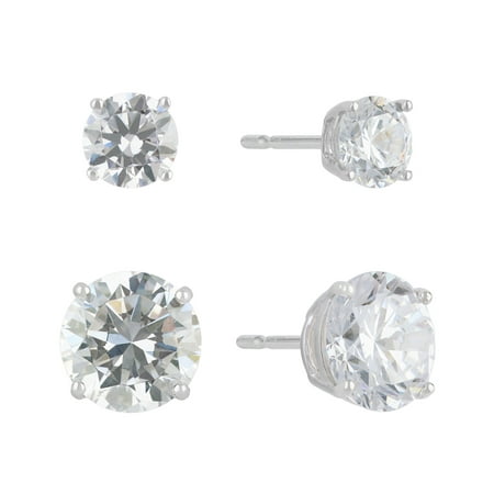 Brilliance Fine Jewelry Sterling Silver Simulated Diamond Duo Stud Earring Set