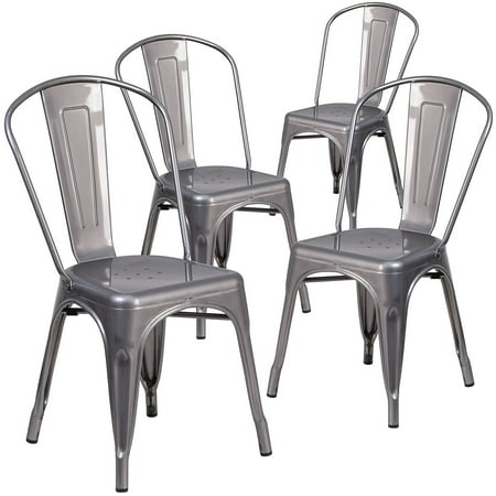 UPC: 0889142206767 | Flash Furniture Lincoln Contemporary Metal Stackable Dining Chair Clear Coat 4/Pack (4XUDGTP001)