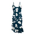 thumbnail image 5 of ICHUANYI Clearance Women Sexy V-Neck Sleeveless Ruffle Low-cut Splicing Printing Slit Sling Dresses(Navy, M) ICHUANYI WER2023081114923, 5 of 5