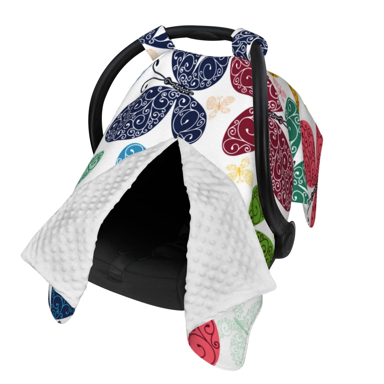 Naloa Colorful Butterflies Baby Car Seat Cover, Breathable Baby Carrier Cover, Multiuse Baby Carrier Cover & Nursing Breastfeeding Cover