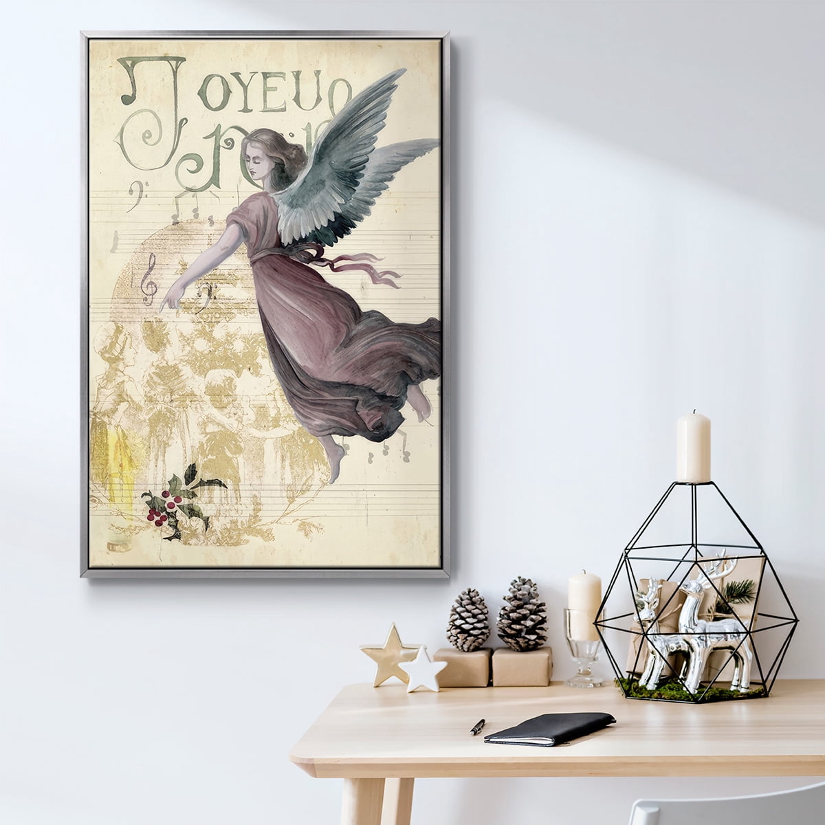 Christmas Greetings Collection B - Framed Gallery Wrapped Holiday Canvas - 27 x 41 - Silver Frame