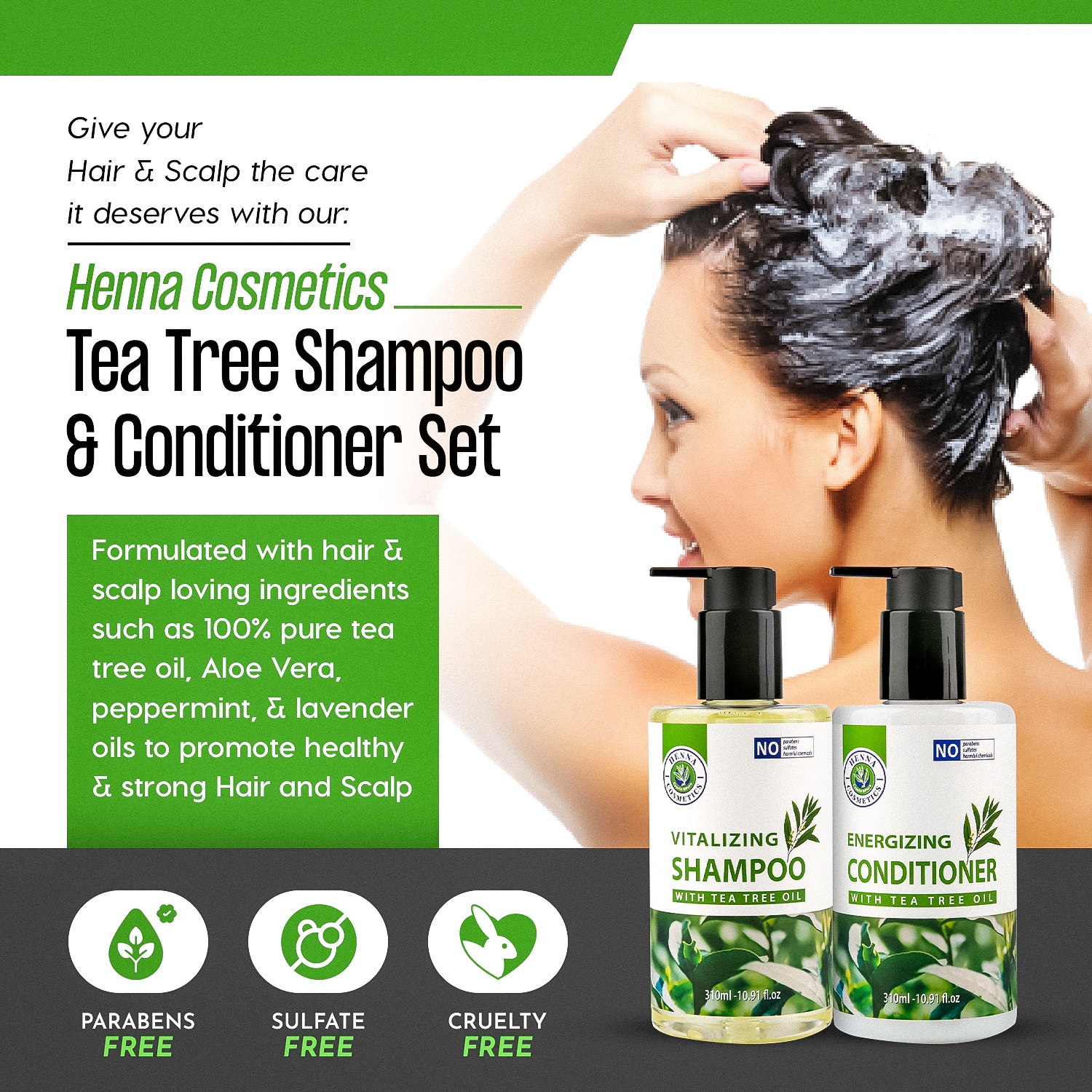 Henna Cosmetics Tea Tree Oil Shampoo / Conditioner Set - Sulfate Paraben Free 10.4 FL oz. - image 5 of 7