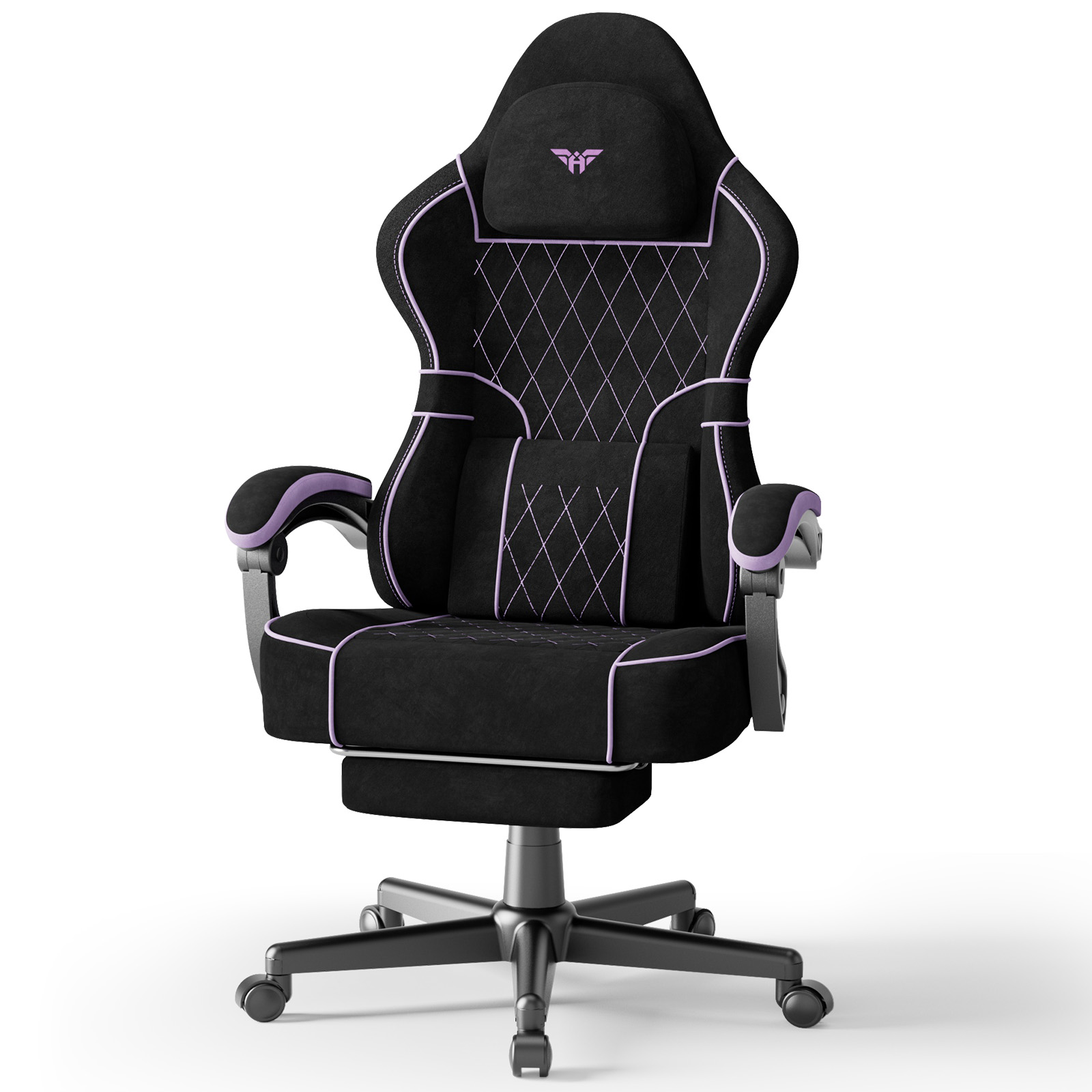 SOONTRANS Gaming Chair for Adults, Velvet Fabric High Back Comfortable Video Game Chair with Footrest and Massage Lumbar Cushion, Racing Computer Desk Chair, Ergonomic Gamer Chair, Black/Grey