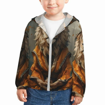 

Gaeub Jungle Meditating Lion Print Athletic Sun Protection Hoodie for Kids Long Sleeve Outdoor UV Shirt Running Fishing Top for Boys Girls-5 Years