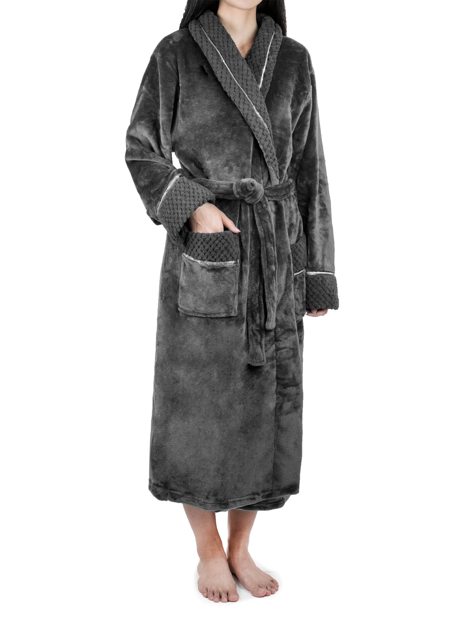 PAVILIA Deluxe Women Fleece Robe with Satin Trim Luxurious Plush