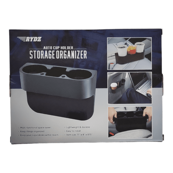 RYDZ - Auto Cup & Drinks Holder Storage Organizer Multi-functional Space Saver - Black Medium