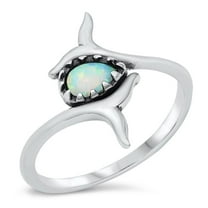 CHOOSE YOUR COLOR Whale Tail White Simulated Opal Bali Ring .925 Sterling Silver Band CZ Female Size 5