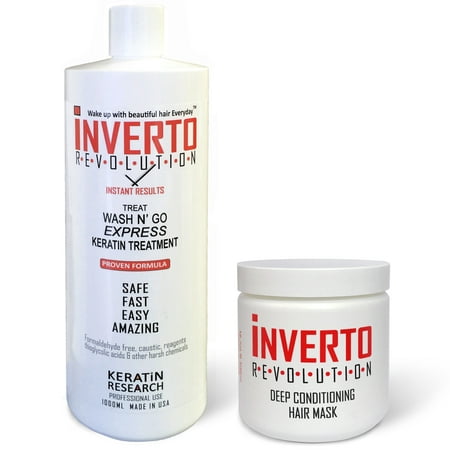 Keratin Research Inverto Revolution Treat Wash N' Go Brazilian Blowout Keratin Hair Treatment with Inverto Formaldehyde Free ,1000 Ml Includes 5 Masks of 4oz each no harsh (Best Psychedelic Research Chemicals)