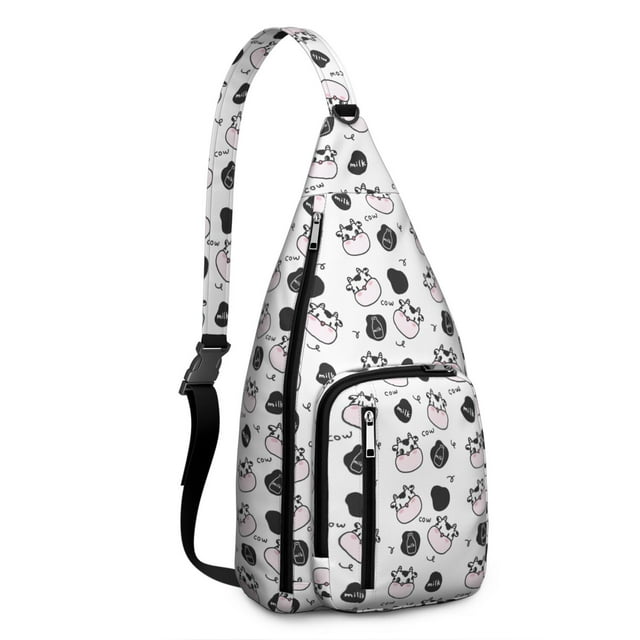 Buffalo & Cow Sling Backpack - Cute Farm Animal Pattern Shoulder Bag with Layered Storage, Durable Lightweight Pack for Cycling & Travel