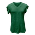 thumbnail image 5 of OSOLU Women T-Shirt Tshirts Tee Solid Color V-Neck T-Shirt Short Sleeve Tshirts Tee Loose Casual Tops Fashionable Dailywear, 5 of 7