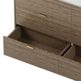 thumbnail image 3 of EUROCO 55" Longer 6 Drawer Dresser, Double Dresser Modern Storage Dresser with Marbling Worktop, Wood strip, Metal Leg and Handle for Hallway, Living Room and Bedroom,Walnut, 3 of 8