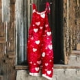 thumbnail image 2 of lcziwo Wide Leg Jumpsuits for Women Fashion Heart Print One Piece Overalls Summer Casual Cotton Linen Sleeveless Adjustable Strap Pants Valentines Day Outfits Multicolor XXL, 2 of 5