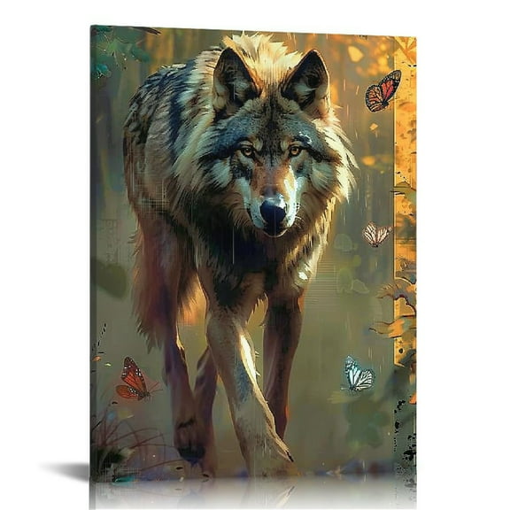 JRXY Wolf Canvas Wall Art Wolf Painting Wall Decor Framed Wolves Posters Home for Living Room Bedroom Bathroom Decoration 12x16 in