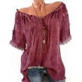thumbnail image 3 of Fesfesfes Exercise Clothes for Women Plus Casual Cold Off Shoulder Lace Neck Plue Size Tops Shirt Blouse 18(XXXXXL), 3 of 8