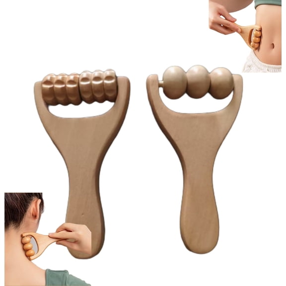 XIAOLONGP Wooden Massage Roller Massager, 2pcs Trigger Point Body & Face Roller for Foot, Neck, Shoulder, and Back Relaxation, Natural Wood Therapy Tools for Stress Relief, Muscle Recovery