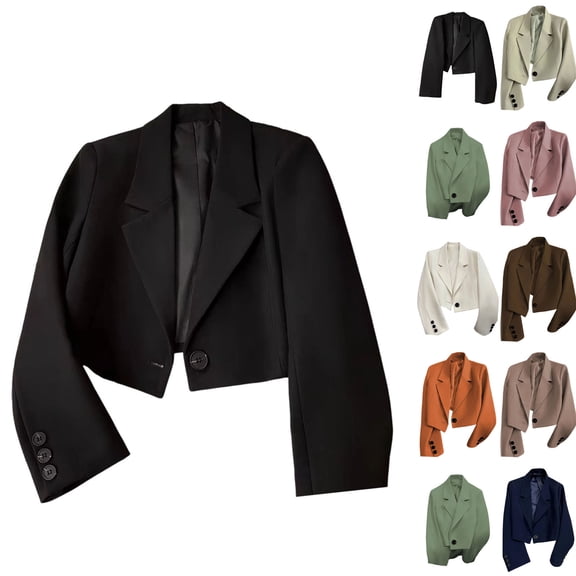 ShomPort Cropped Blazers for Women Long Sleeve Casual Open Front Trendy Business Suit Jackets Going Out Outfits