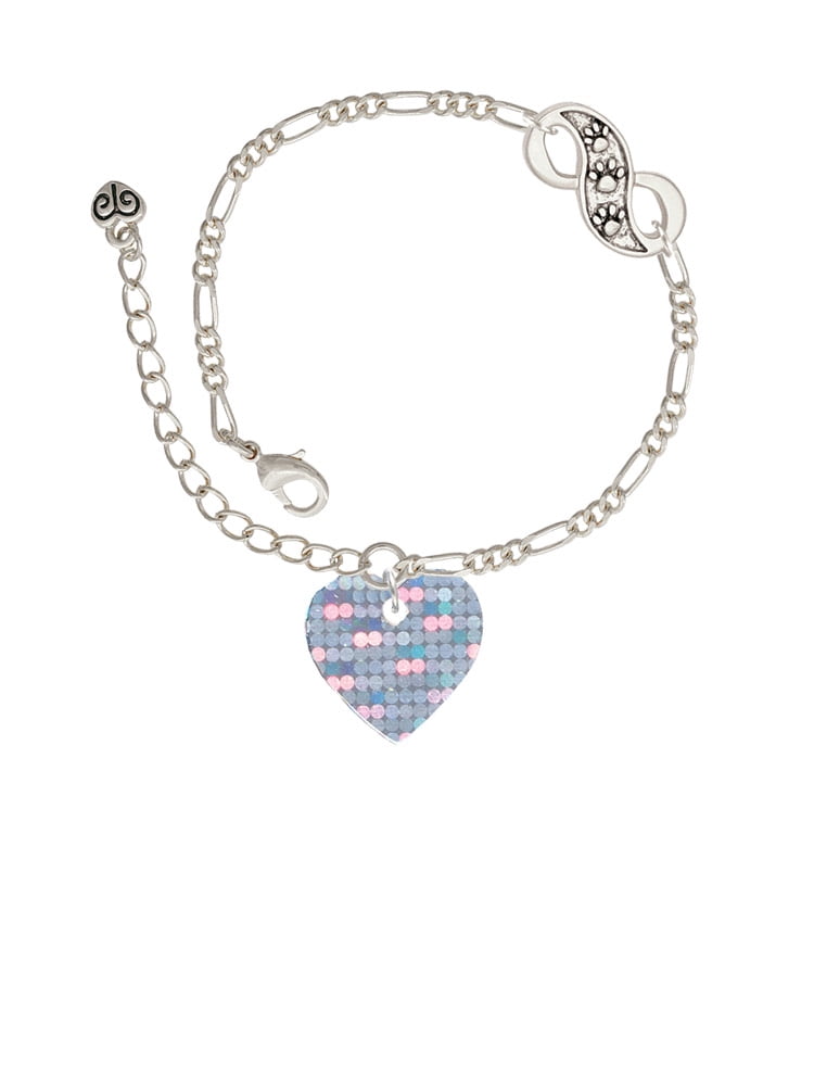 Delight Jewelry Acrylic Small Hologram Heart Silver-tone Paw Infinity Link Chain Bracelet, 6"+2" Extender