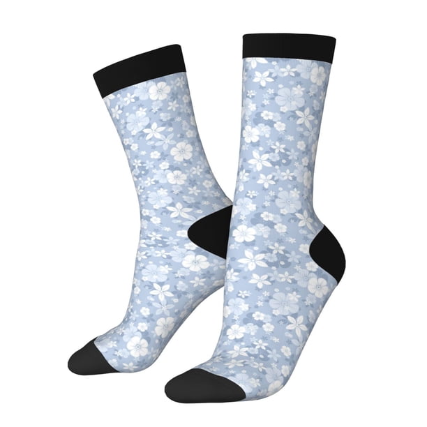 Balery Gray White Floral Calcetas Largas con Estampado para Hombre y Mujer – Suaves y Transpirables, Talla Única (US 5-11)