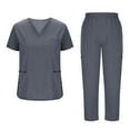 thumbnail image 2 of Horkkom Scrubs for Women Set V Neck Scrub Tops with Pockets Elastic Waist Uniform Pants Soft Athletic Nursing Uniform Solid Color Stretch Workwear, 2 of 8