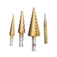 thumbnail image 4 of HSS 4PCS Titanium Step Drill Bit Set High Speed Steel Drill Bits Set with Automatic Center Punch Multiple Hole Stepped Up Bits for Plastic Wood Metal, 4 of 4