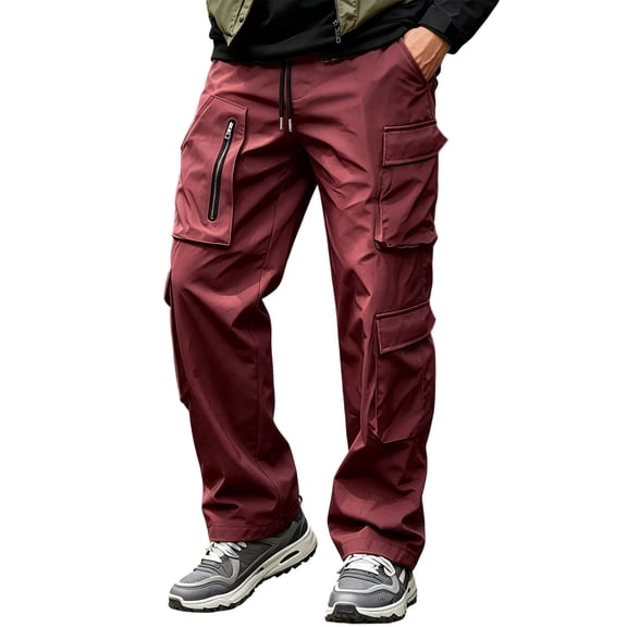 Cmfcve Water Repellent Cargo Pants for Men Drawstring Waist Casual Pants Straight Leg Hiking Pants