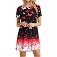 thumbnail image 2 of JTZGDY Beach Sundress for Women Summer Cute Butterfly Print Short Sleeve Round Neck Tunic Tshirt Dress Loose Flowy Short Mini Dress Red#01 L, 2 of 8
