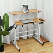 HUNZI Mobile Desk,Height Adjustable Table Rolling Stand up Desk with Storage, Brown / White