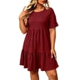 thumbnail image 3 of Horkkom Plus Size Dresses for Women Summer Mini Short Sleeve Sundresses Casual Loose Beach Tiered Dress XL, 3 of 9