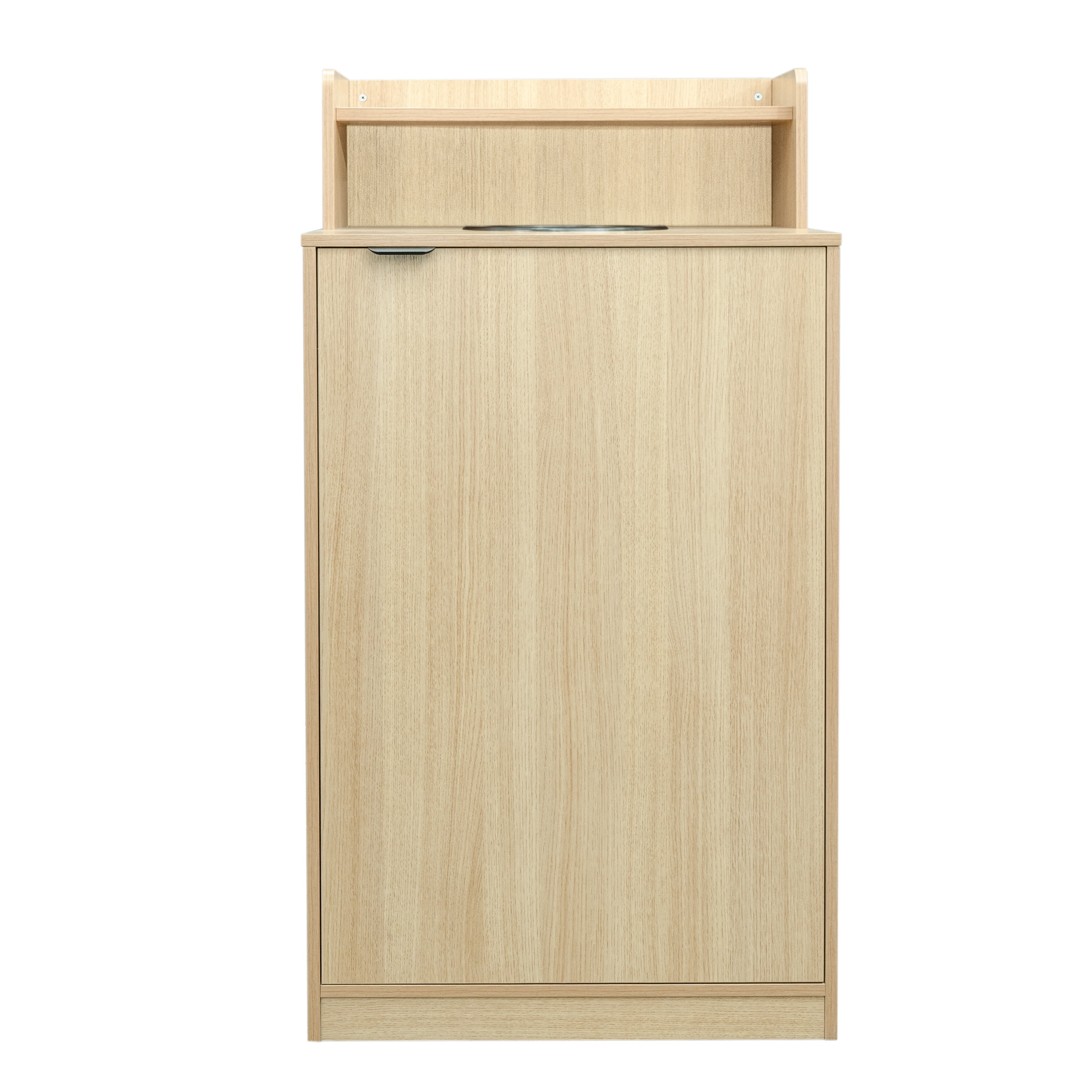 BizChair Trash Receptacle Enclosure with Upper Tray Shelf Oak