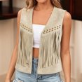 thumbnail image 3 of Lixiuxyad Women's Suede Fringe Vest Western Cowgirl Sleeveless Open-Front Tassel Cropped Tops,White, 3 of 7