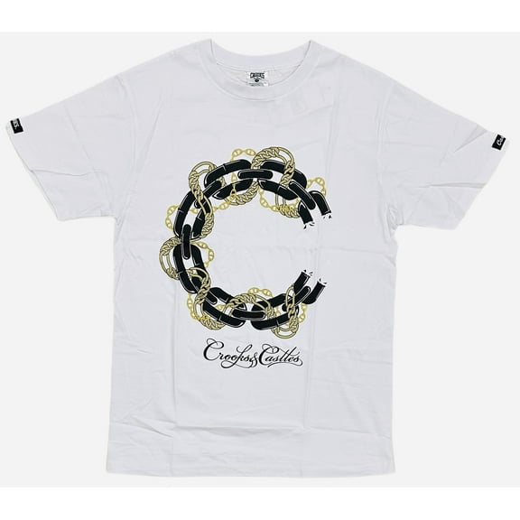Crooks & Castles Men's C Chain Script Logo Graphic Tee T-Shirt (Small, White)