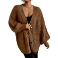 thumbnail image 2 of Women'S 2025 Autumn and Winter Oversized Cardigan Sweater Soft Knit Cardigan Front Button Coat Dark Brown L, 2 of 7