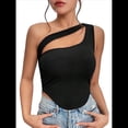 thumbnail image 2 of Sujetador Deportivo de un Solo Hombro para Mujer, Sin Mangas, para Entrenamiento, Yoga, Top Corto de Verano Sin Espalda Negro XL, 2 of 9