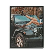 Stupell Industries Cowgirl on Car Hood Transportation Painting Black Framed Art Print Wall Art, 11 x 14