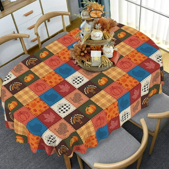 Fall Tablecloth Oval, Thanksgiving Tablecloth Oval Fall Plaid Table Cloth for Autumn Thanksgiving Kitchen Decor 60x84 Inch