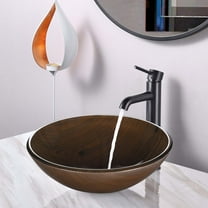 Aquaterior Tempered Glass Round Vessel Sink Wood Grain Pattern Above Counter Bathroom Hotel 14.3 lbs