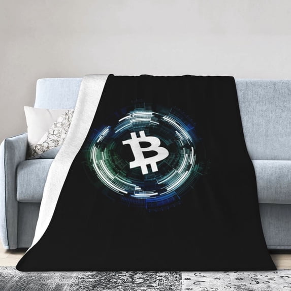 DouZhe Ultra-Soft Micro Fleece Lightweight Flannel Bed Blanket, Cryptocurrency Blockchain Bitcoin Print Cozy Warm Throw Blankets, 80"x60"