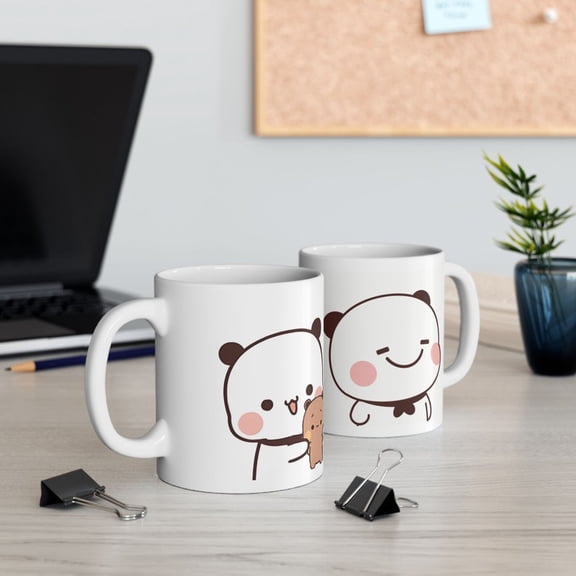 Bubu Version - 11oz Ceramic Mug, Cute Panda Bubu & Dudu Brown Bear, Animal Lover Coffee Cup, Unique Gift, Couples gift, Gift idea
