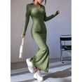 thumbnail image 4 of Women'S Long Sleeve Collar V Neck Maxi Dress Slit Thigh Ribbed Knit Bodycon Dresses Green L, 4 of 9