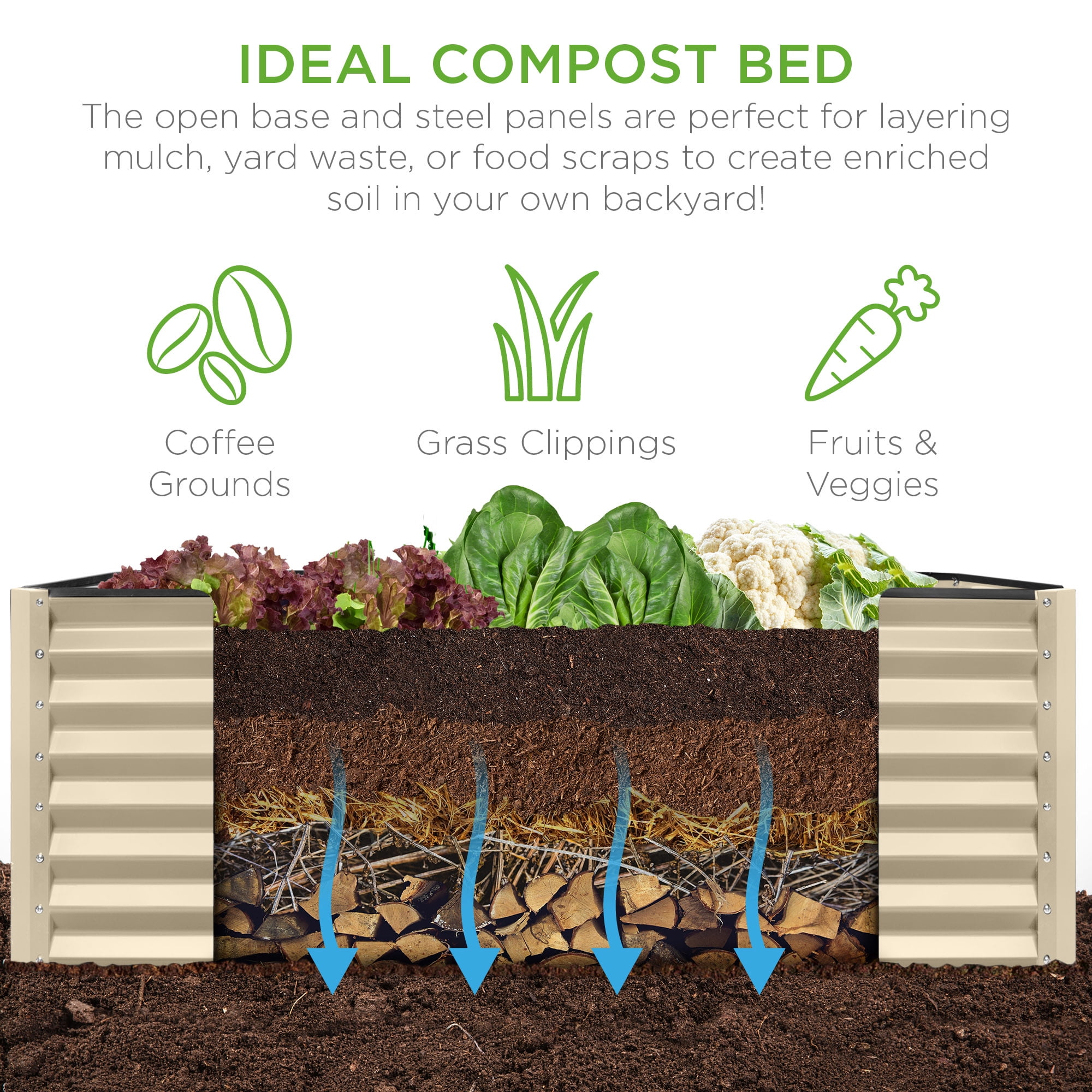 Best Choice Products 8x4x2ft Outdoor Metal Raised Garden Bed for Vegetables Flowers Herbs - Beige